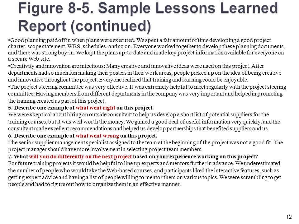 Writing a lessons learned document project
